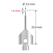 AFG-0225-T-C M5 stylus with 0.2mm carbide ball, carbide stem, and titanium base, 25mm long.