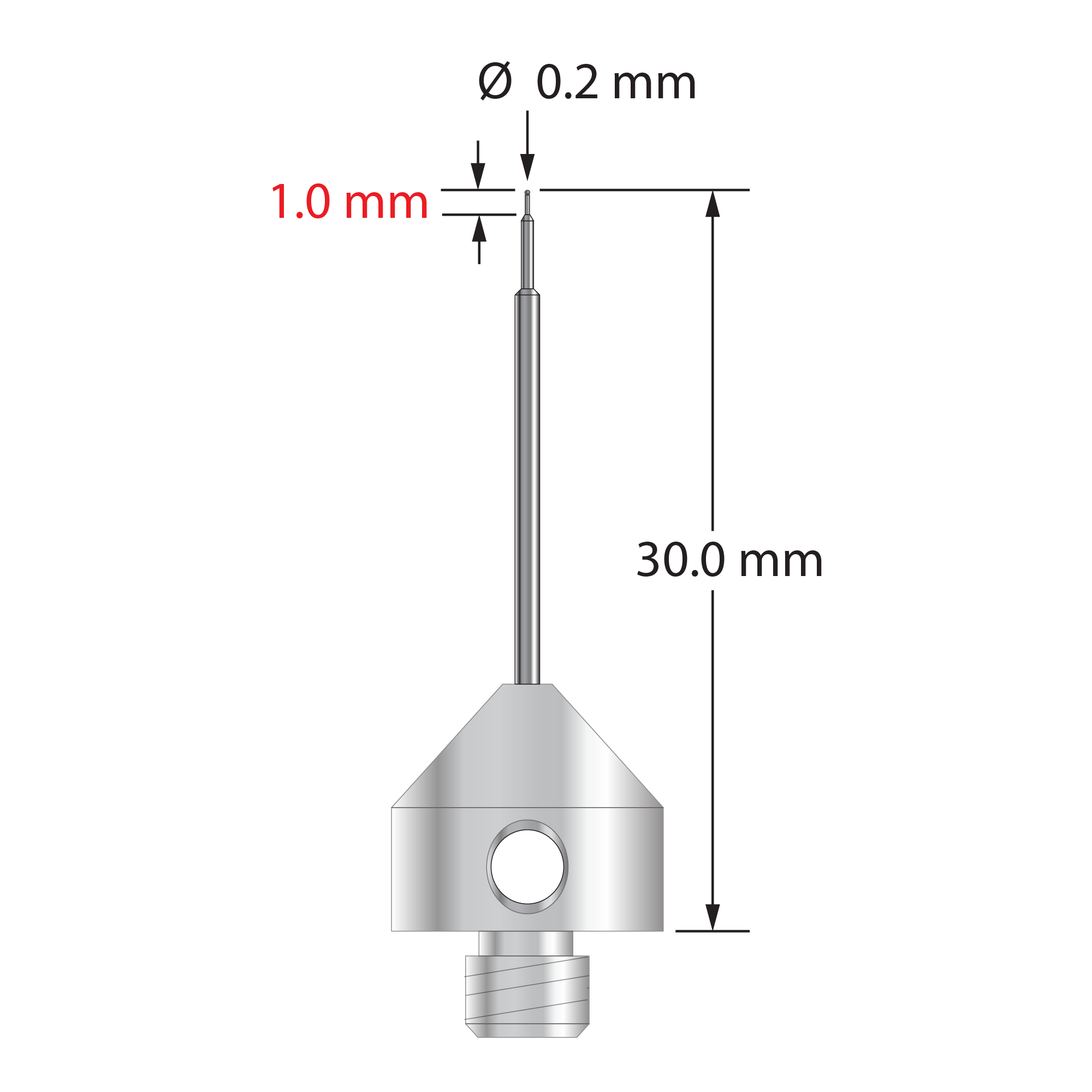 AFG-0230-C M5 0.2mm carbide ball stylus with stainless steel base, 30mm long by Q-Mark Manufacturing, Inc.