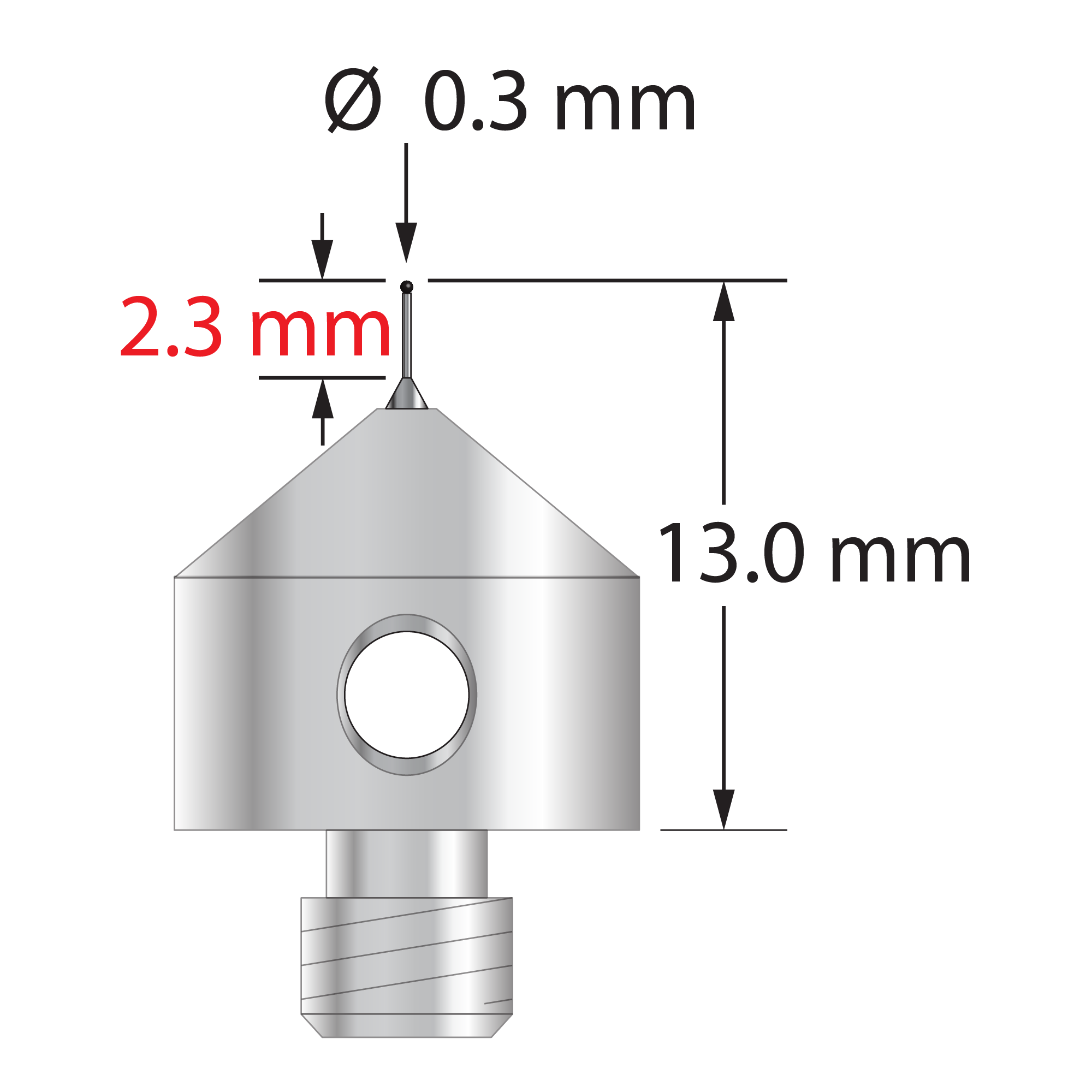AFG-0313-SN M5 stylus with 0.3mm silicon nitride ball and stainless steel base, 13.0mm long by Q-Mark Manufacturing, Inc.