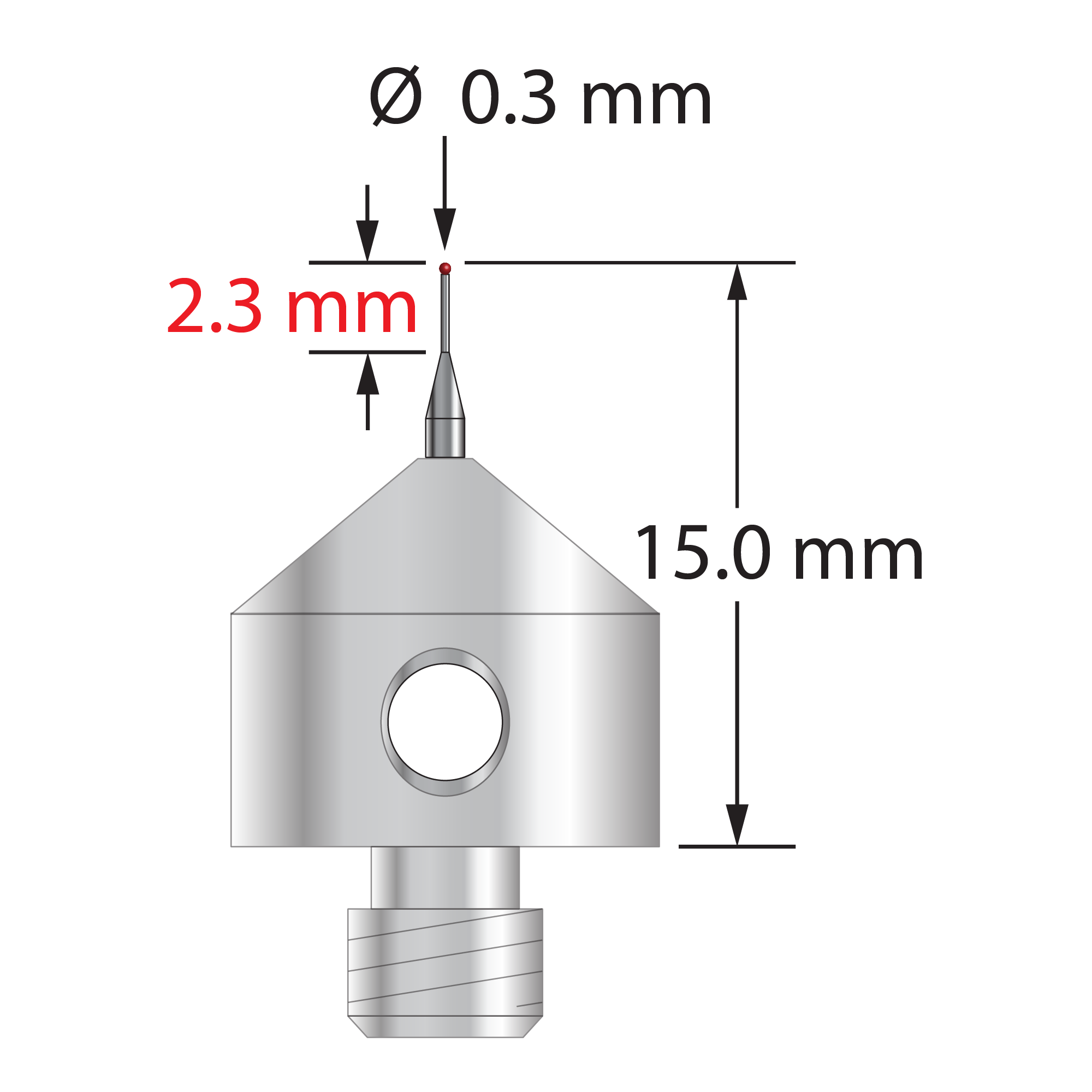 AFG-0315-R M5 stylus with 0.3mm ruby ball, tapered carbide stem, and stainless steel base by Q-Mark Manufacturing, Inc.