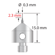 AFG-0315-R M5 stylus with 0.3mm ruby ball, tapered carbide stem, and stainless steel base by Q-Mark Manufacturing, Inc.