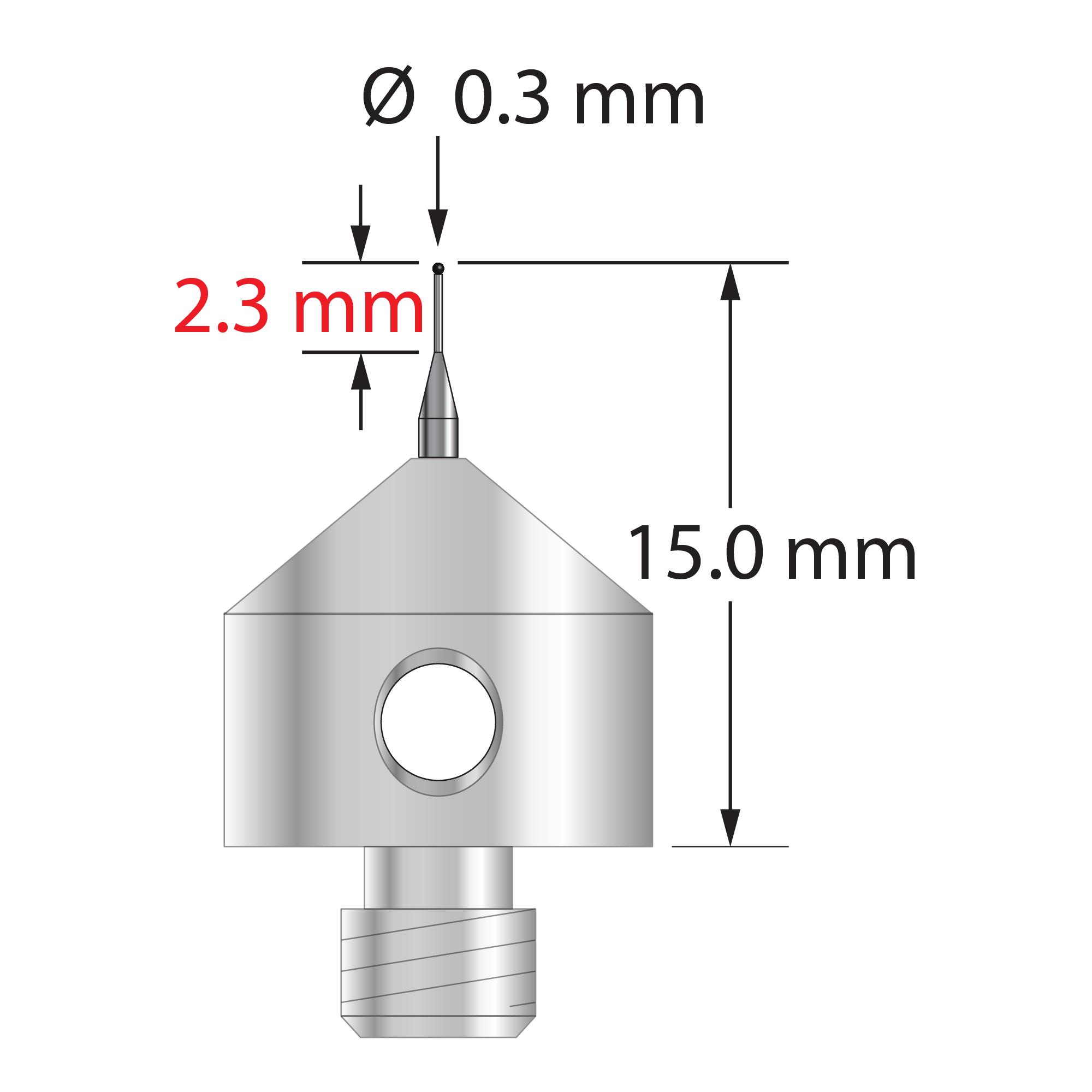AFG-0315-SN M5 stylus with 0.3mm silicon nitride ball and stainless steel base by Q-Mark Manufacturing, Inc.