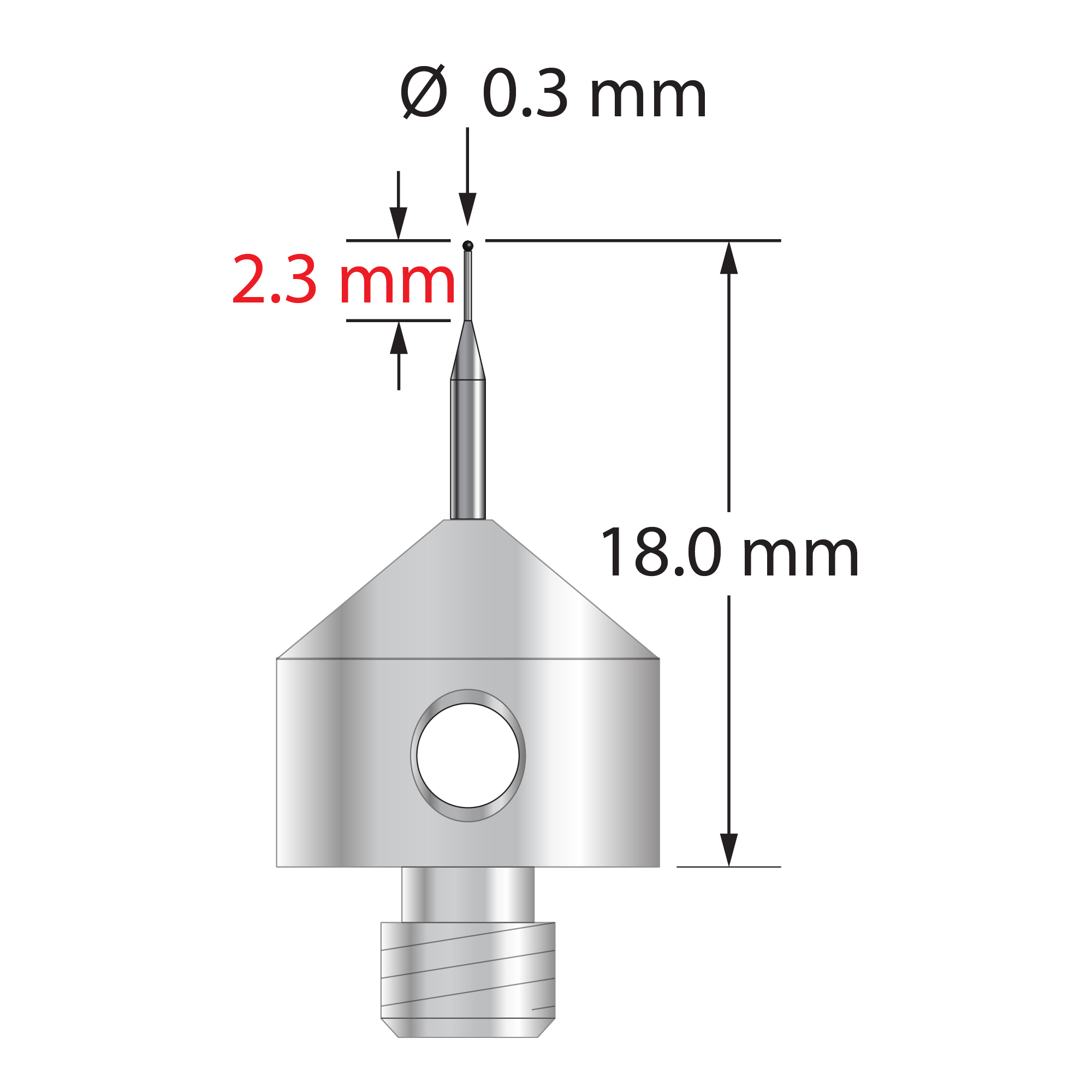 AFG-0318-SN M5 stylus with 0.3mm silicon nitride ball and stainless steel base by Q-Mark Manufacturing, Inc.