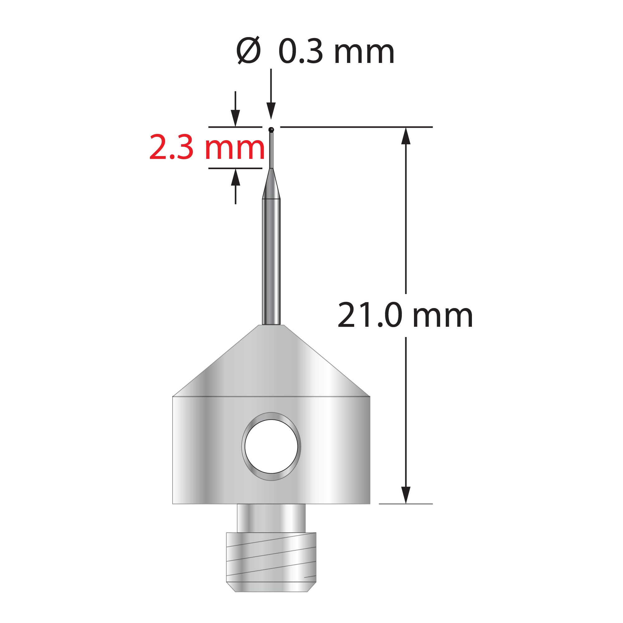AFG-0321-SN M5 stylus with 0.3mm silicon nitride ball and stainless steel base, 21.0mm long by Q-Mark Manufacturing, Inc.