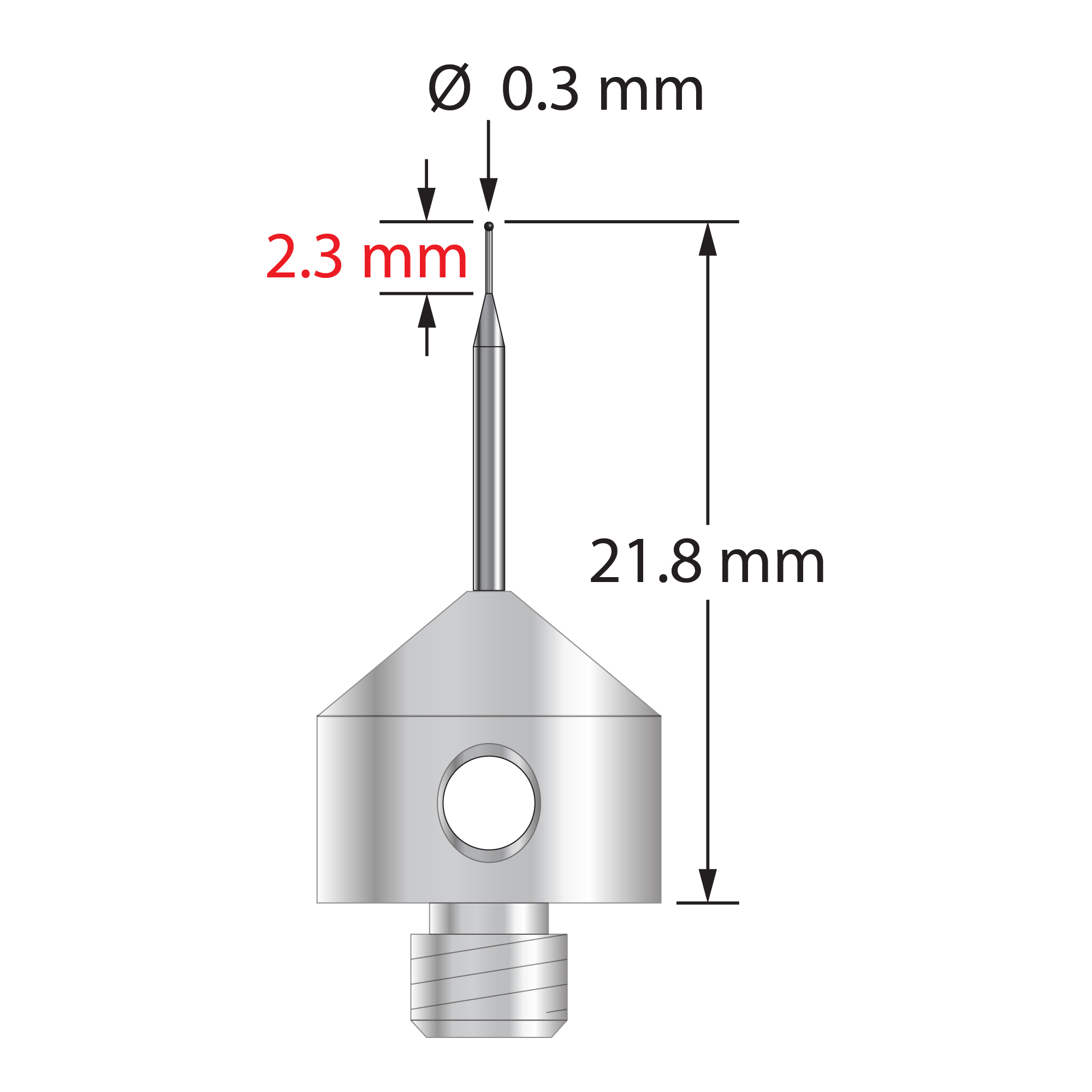 AFG-0321.8-SN M5 stylus with 0.3mm silicon nitride ball, carbide stem, and stainless steel base by Q-Mark Manufacturing, Inc.
