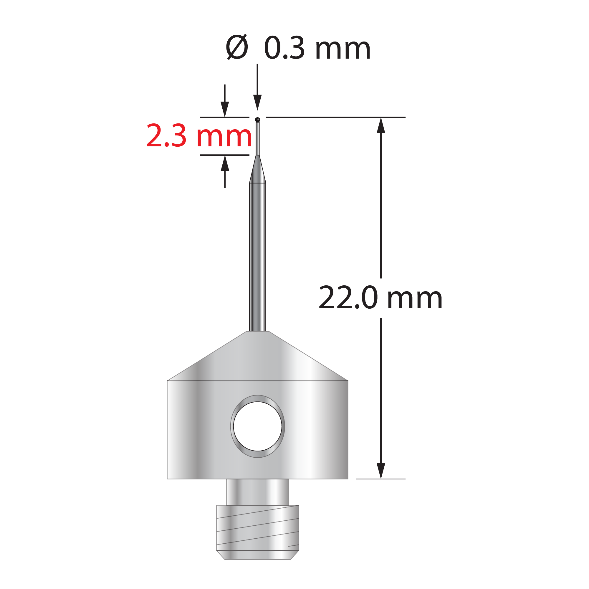 AFG-0322-09-SN M5 stylus with 0.3mm silicon nitride ball and stainless steel base, 22mm long by Q-Mark Manufacturing, Inc.