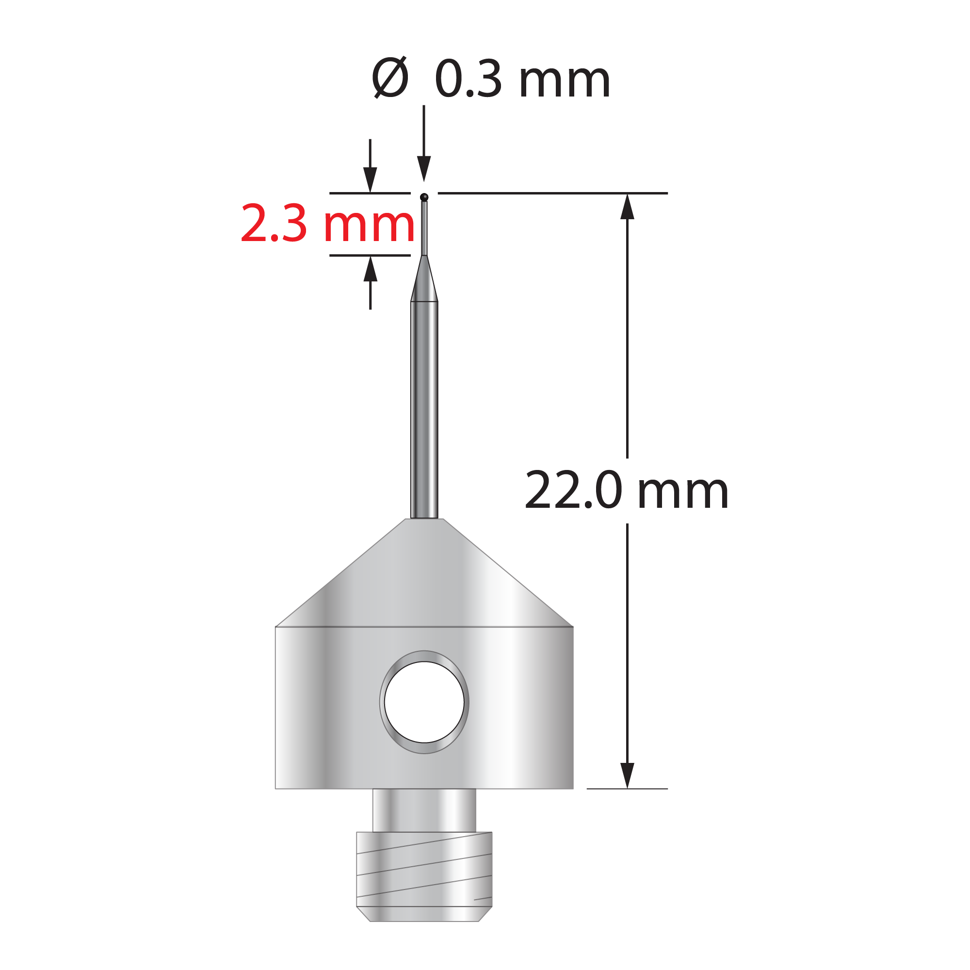 AFG-0322-SN M5 stylus with 0.3mm silicon nitride ball and stainless steel base, 22mm long by Q-Mark Manufacturing, Inc.