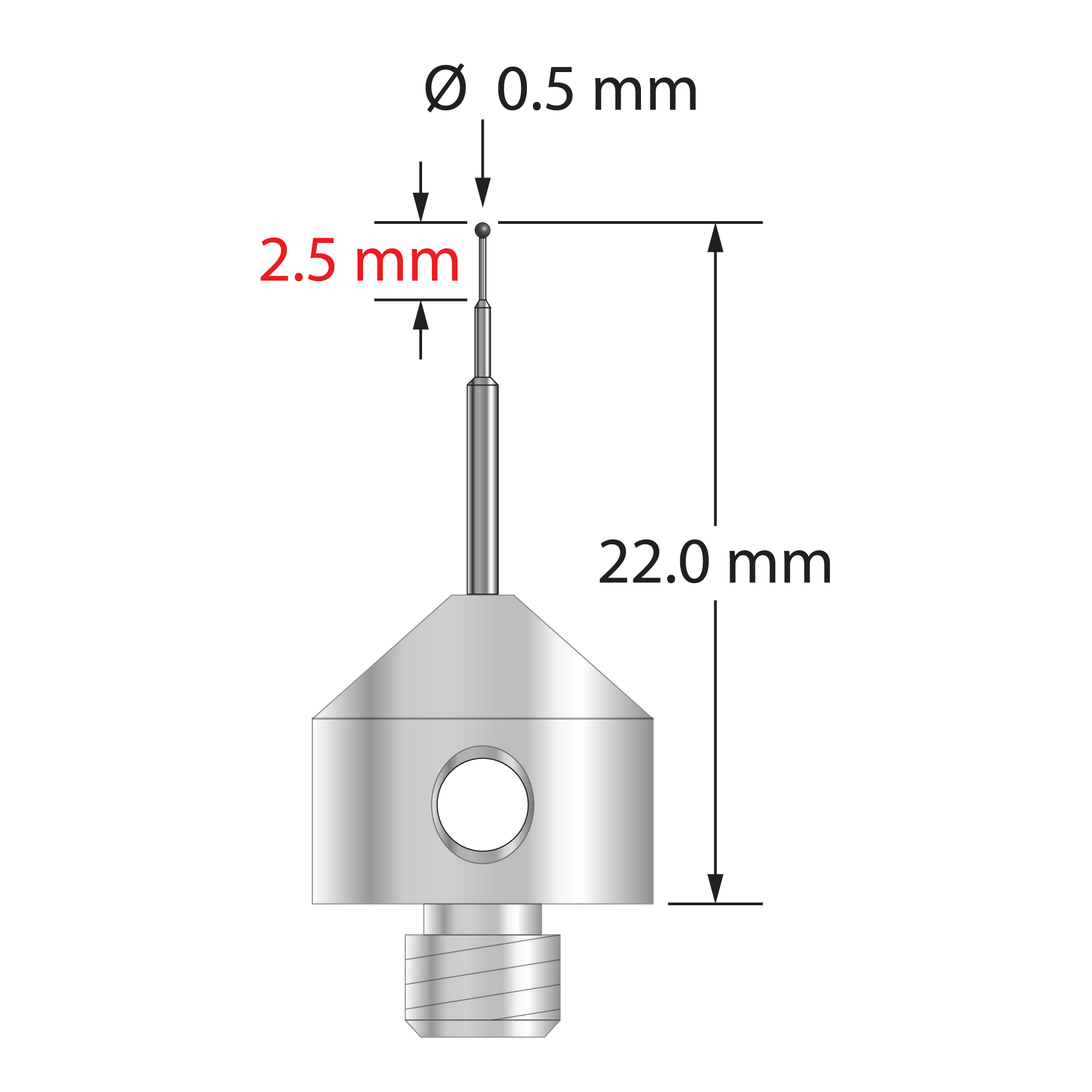 AFG-0522-C M5 stylus with 0.5mm carbide ball, stepped carbide stem, and stainless steel base by Q-Mark Manufacturing, Inc.