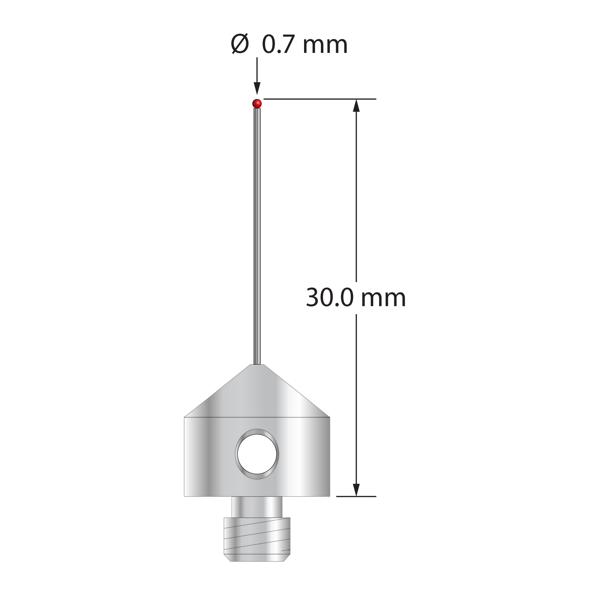 AFG-0730 M5 stylus with 0.7mm ruby ball, carbide stem, and stainless steel base, 30mm long by Q-Mark Manufacturing, Inc.
