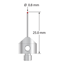 AFG-0825-DS.7 M5 stylus with 0.8mm ruby ball, carbide stem, and stainless steel base, 25mm long.