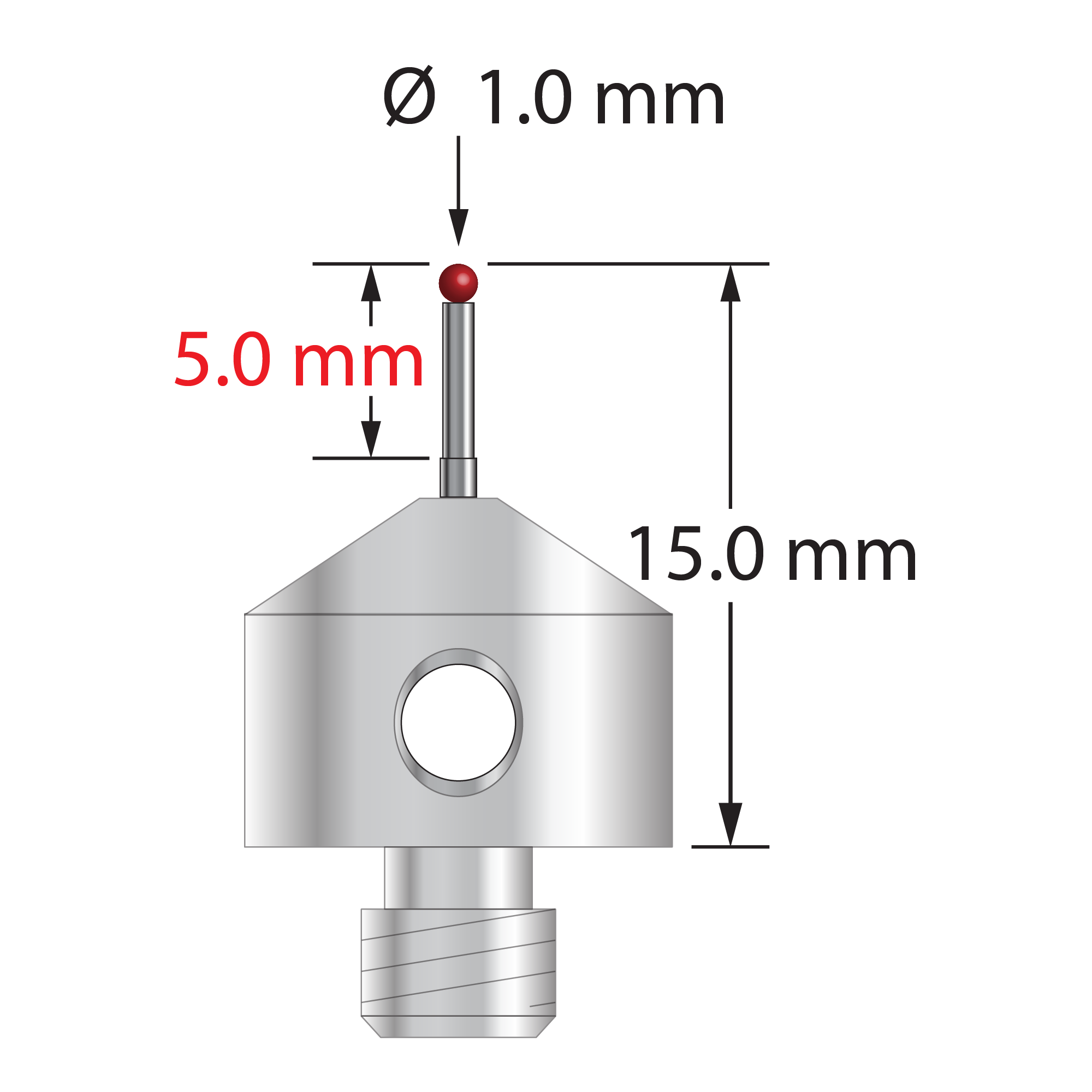 AFG-1015-TX M5 stylus with 1.0mm ruby ball, carbide stem, and stainless steel base by Q-Mark Manufacturing, Inc.