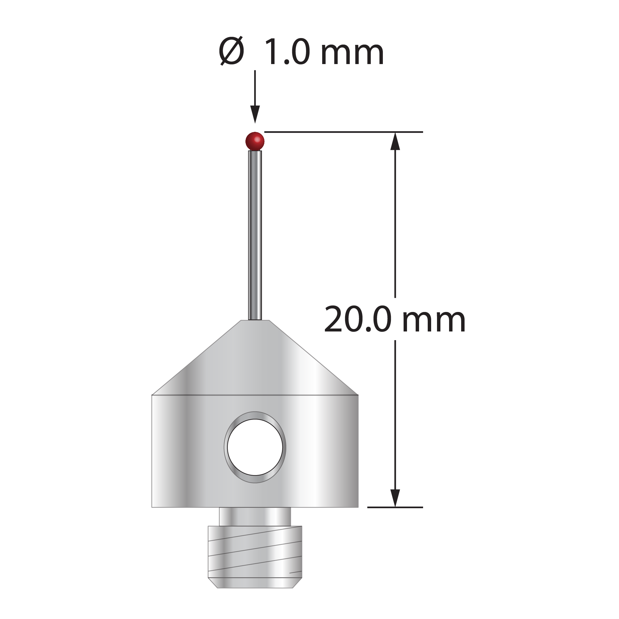 AFG-1020-DS.7 M5 stylus with 1.0mm ruby ball, carbide stem, and stainless steel base, 20.0mm long by Q-Mark Manufacturing, Inc.