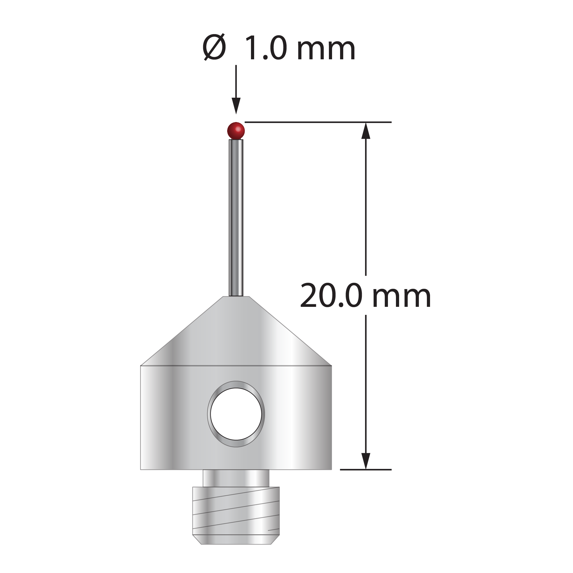 AFG-1020-DS.8 M5 stylus with 1.0mm ruby ball, carbide stem, and stainless steel base, 20.0mm long by Q-Mark Manufacturing, Inc.
