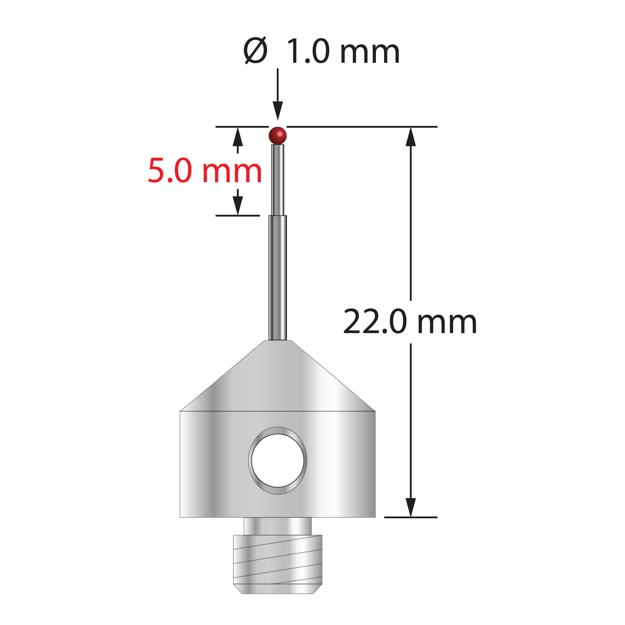 AFG-1022 M5 stylus with 1.0mm ruby ball, carbide stem, and stainless steel base, 22.0mm long by Q-Mark Manufacturing, Inc.