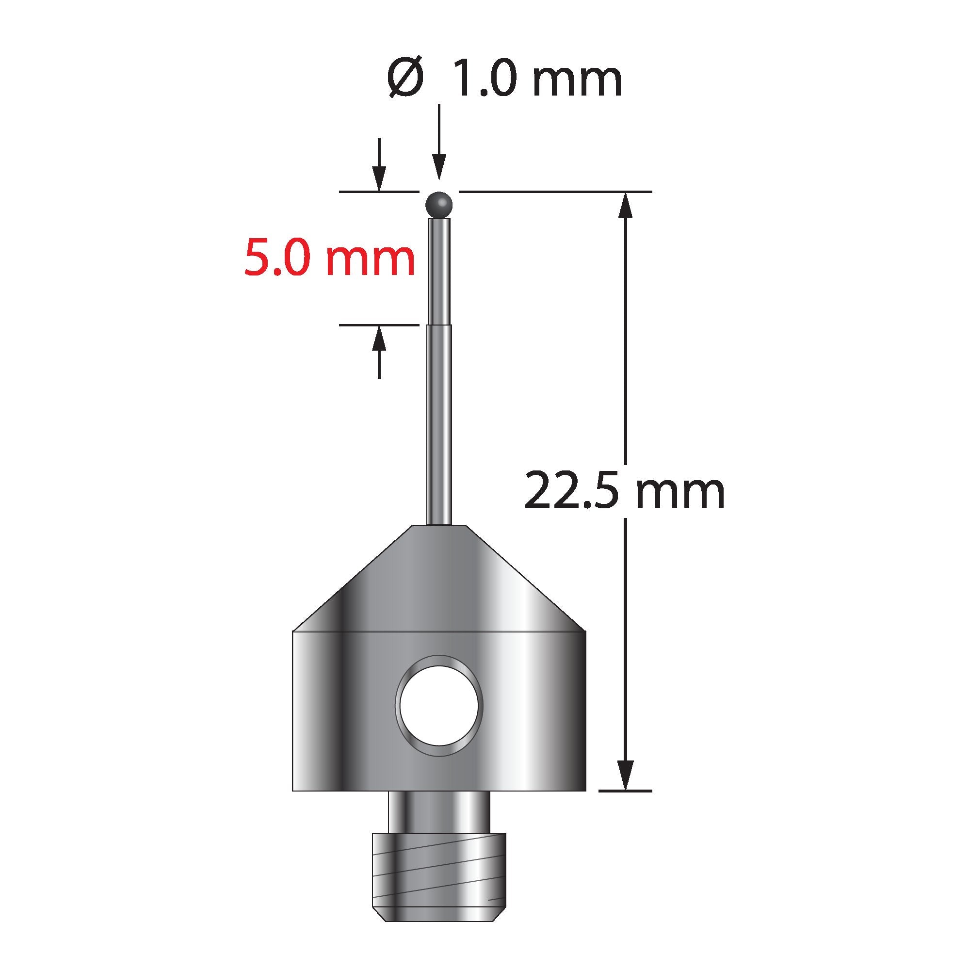 AFG-1022.5-TX-SN M5 1.0mm silicon nitride stylus with stepped carbide stem and titanium base, 22.5mm long by Q-Mark Manufacturing, Inc.