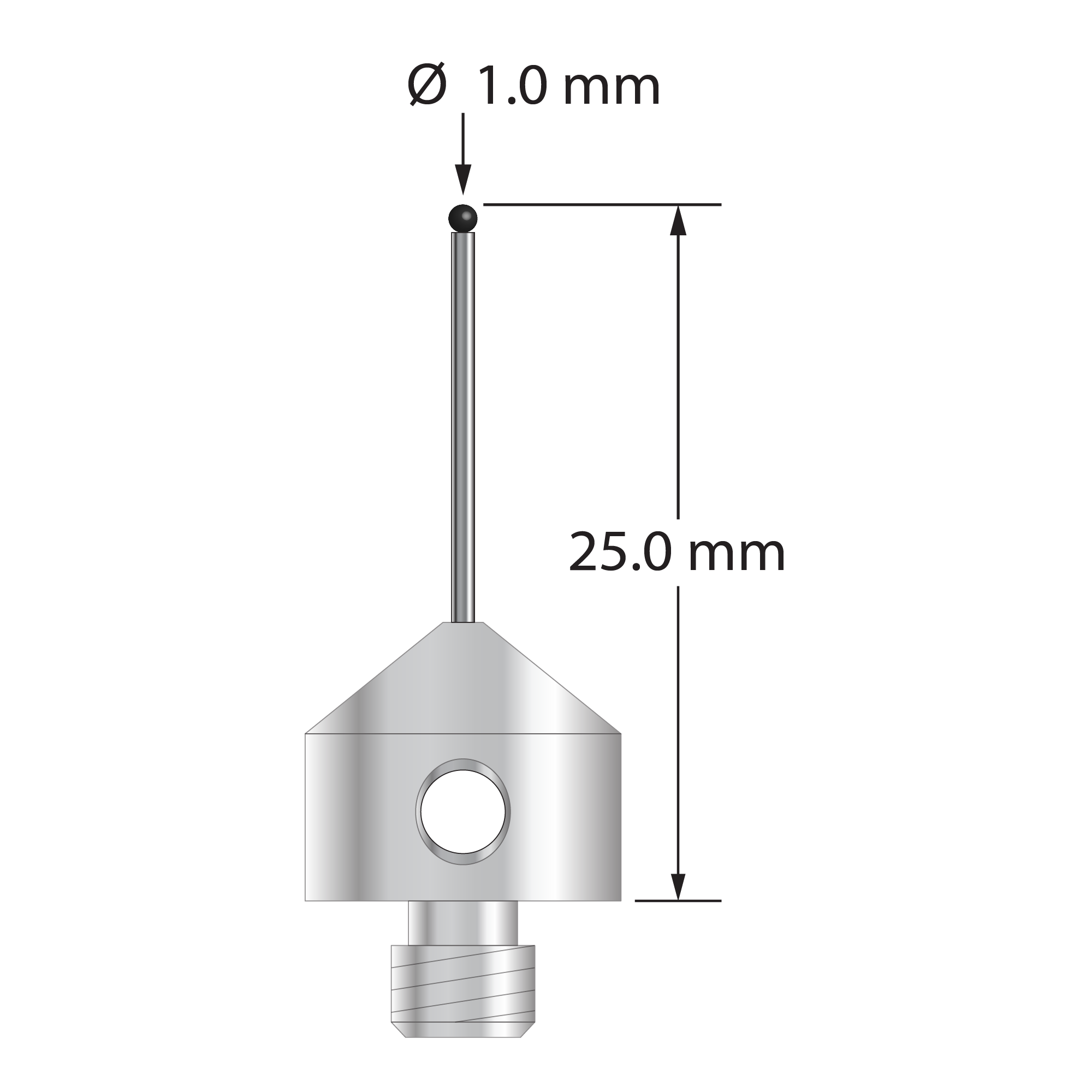 AFG-1025-DS.8-SN M5 stylus with 1.0mm silicon nitride ball and stainless steel base, 25.0mm long by Q-Mark Manufacturing, Inc.