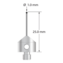 AFG-1025-DS.8-SN M5 stylus with 1.0mm silicon nitride ball and stainless steel base, 25.0mm long by Q-Mark Manufacturing, Inc.