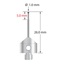 AFG-1026-SN M5 1.0mm silicon nitride stylus with stepped carbide stem and stainless steel base, 26.0mm long by Q-Mark Manufacturing, Inc.
