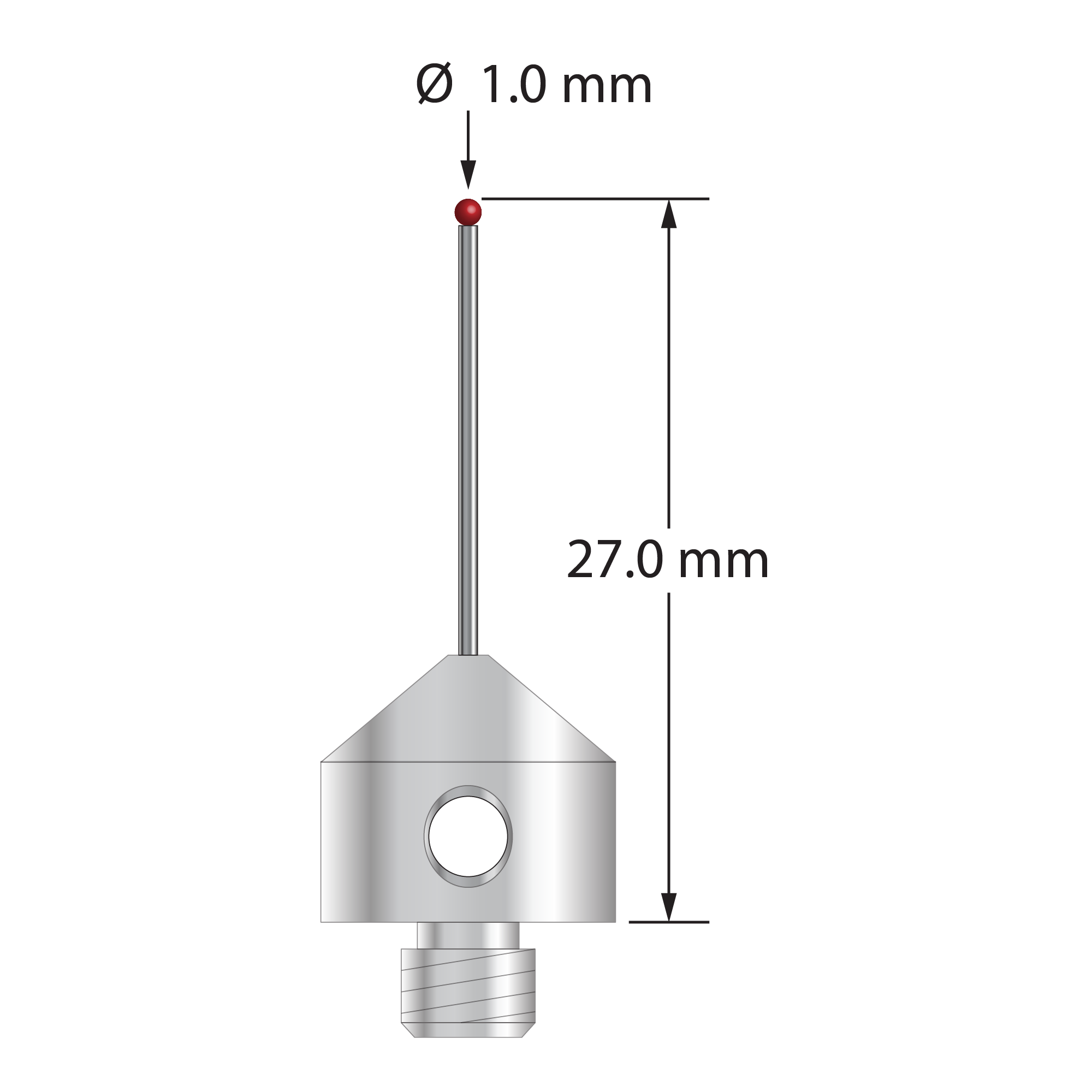 AFG-1027-DS.7-SN M5 stylus with 1.0mm silicon nitride ball, carbide stem, and stainless steel base, 27.0mm long by Q-Mark Manufacturing, Inc.