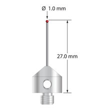 AFG-1027-DS.7-SN M5 stylus with 1.0mm silicon nitride ball, carbide stem, and stainless steel base, 27.0mm long by Q-Mark Manufacturing, Inc.