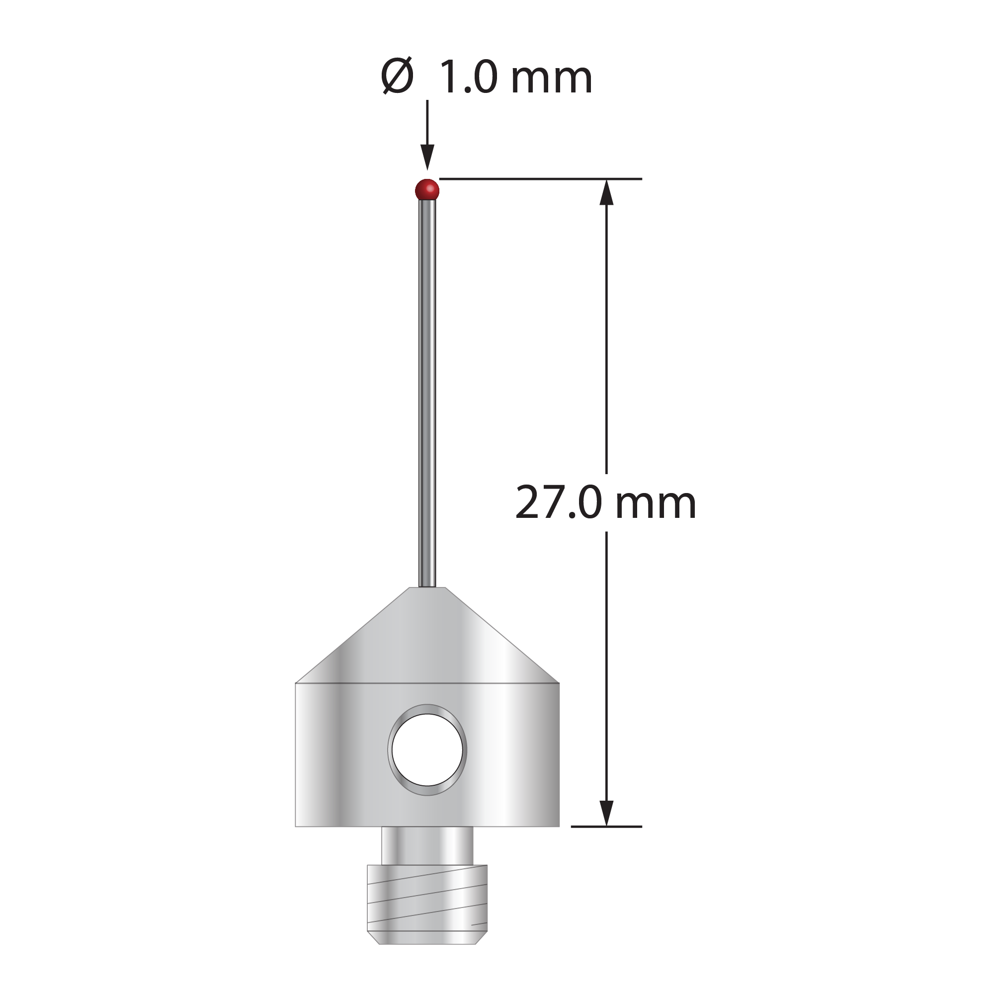 AFG-1027-DS.7 M5 stylus with 1.0mm ruby ball, carbide stem, and stainless steel base, 25.0mm long by Q-Mark Manufacturing, Inc.
