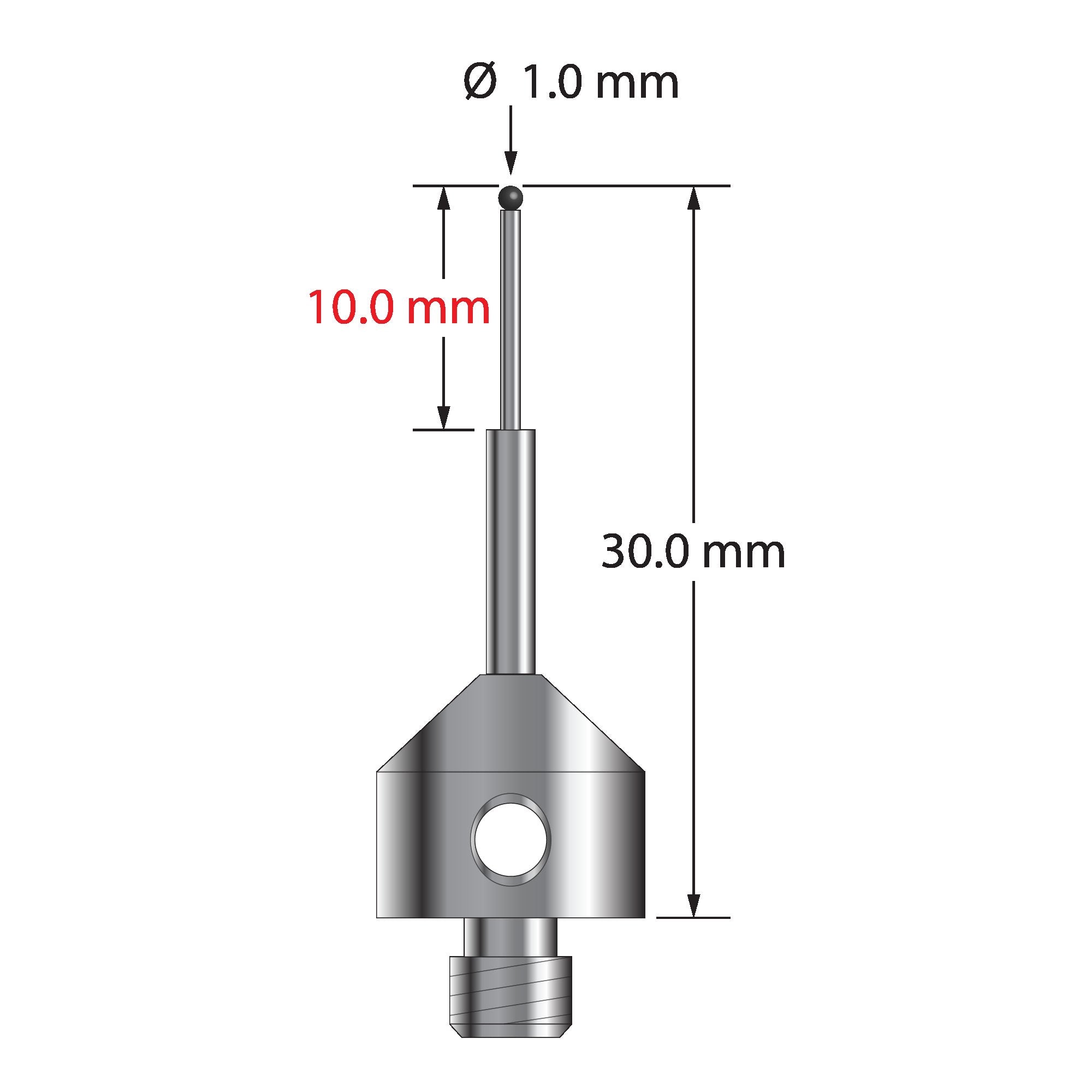 AFG-1030-2-SN M5 stylus with 1.0mm silicon nitride ball, carbide stem, and stainless steel base by Q-Mark Manufacturing, Inc.