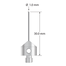 M5 stylus with 1.0 mm diameter zirconia ball, 0.7 mm diameter carbide stem, and 11.0 mm diameter x 10.0 mm long stainless steel base. Stylus length to ball center is 30.0 mm. Weight is 5.79 grams.