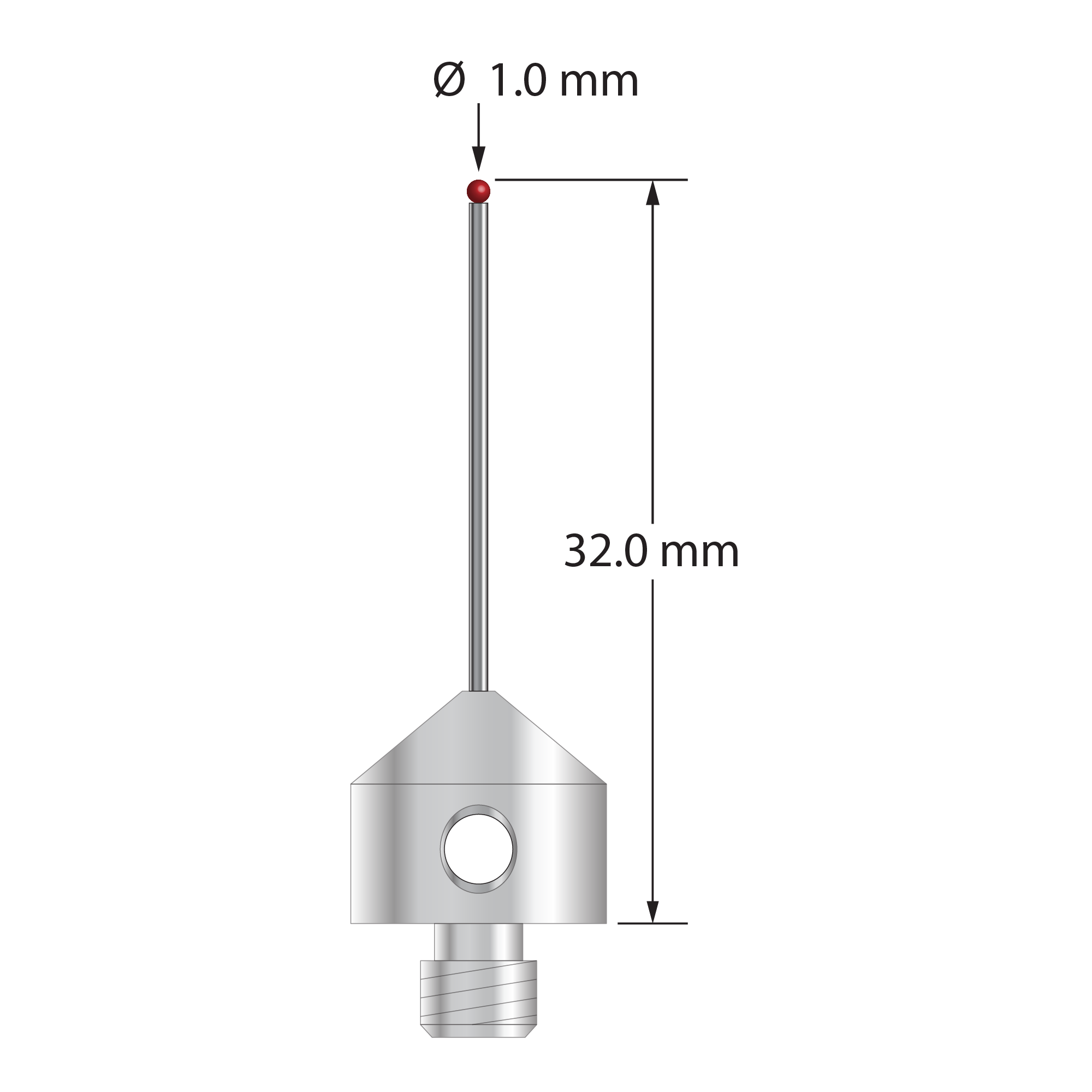 AFG-1032-DS.8 M5 stylus with 1.0mm ruby ball, carbide stem, and stainless steel base, 32.0mm long by Q-Mark Manufacturing, Inc.