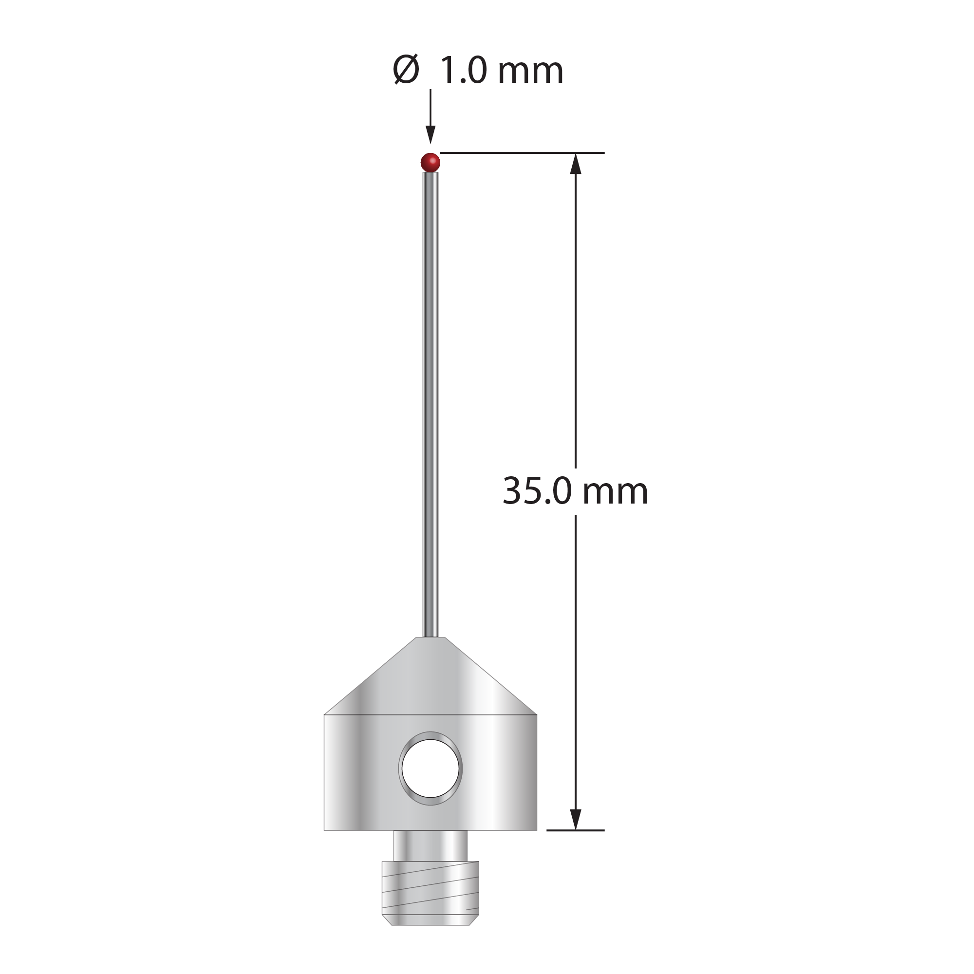AFG-1035-DS.8 M5 stylus with 1.0mm ruby ball, carbide stem, and stainless steel base, 35.0mm long by Q-Mark Manufacturing, Inc.