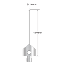 M5 stylus with 1.0 mm diameter zirconia ball, 0.7 mm diameter carbide stem, and 11.0 mm diameter x 10.0 long stainless steel base. Overall stylus length is 40.0 mm. Stylus weight is 5.84 grams.