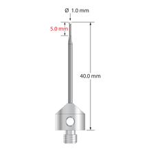 AFG-1040-Z M5 stylus with 1.0mm zirconia ball, carbide stem, and stainless steel base, 40.0mm long.