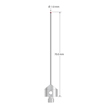 M5 stylus with 1.0 mm diameter ruby ball, 0.8 mm diameter carbide stem, and 11.0 mm diameter x 10.0 mm long stainless steel base. Overall stylus length is 70.0 mm. Stylus weight is 6.05 grams.