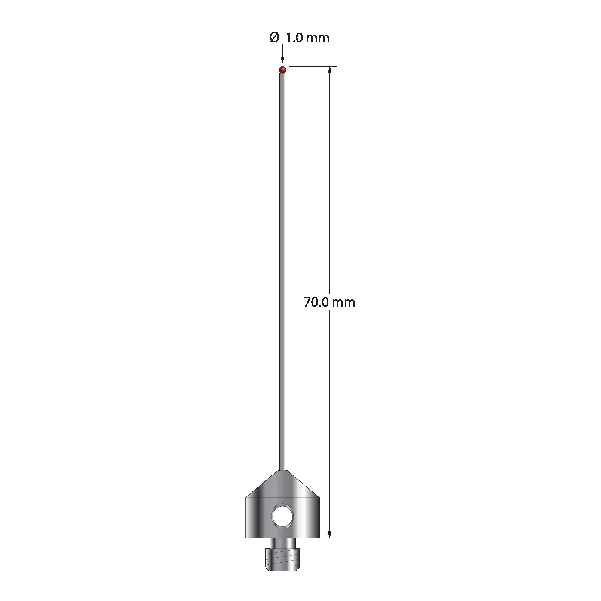 AFG-1070-DS.8 M5 stylus with 1.0mm ruby ball, carbide stem, and stainless steel base, 70.0mm long by Q-Mark Manufacturing, Inc.