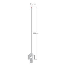 M5 stylus with 1.0 mm diameter ruby ball, 0.8 mm diameter carbide stem, and 11.0 mm diameter x 10.0 long stainless steel base. Overall stylus length is 80.0 mm. Stylus weight is 6.13 grams.
