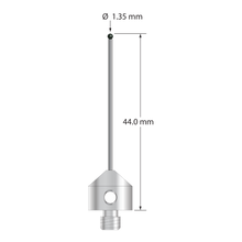 M5 stylus with 1.35 mm diameter silicon nitride ball, 1.0 mm diameter carbide stem, and 11.0 mm diameter x 10.0 mm long stainless steel base. Overall stylus length is 44.0 mm. Stylus weight is 5.93 grams.