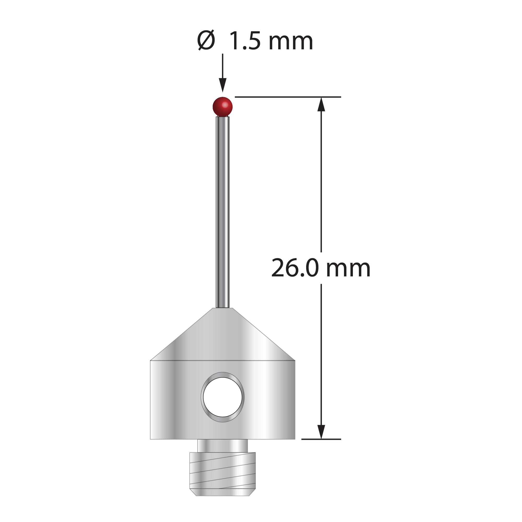AFG-1526 M5 stylus with 1.5mm ruby ball, carbide stem, and stainless steel base, 26mm long by Q-Mark Manufacturing, Inc.