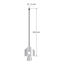 AFG-1550-DS1-SN M5 stylus with 1.5mm silicon nitride ball, carbide stem, and stainless steel base, 50mm long.