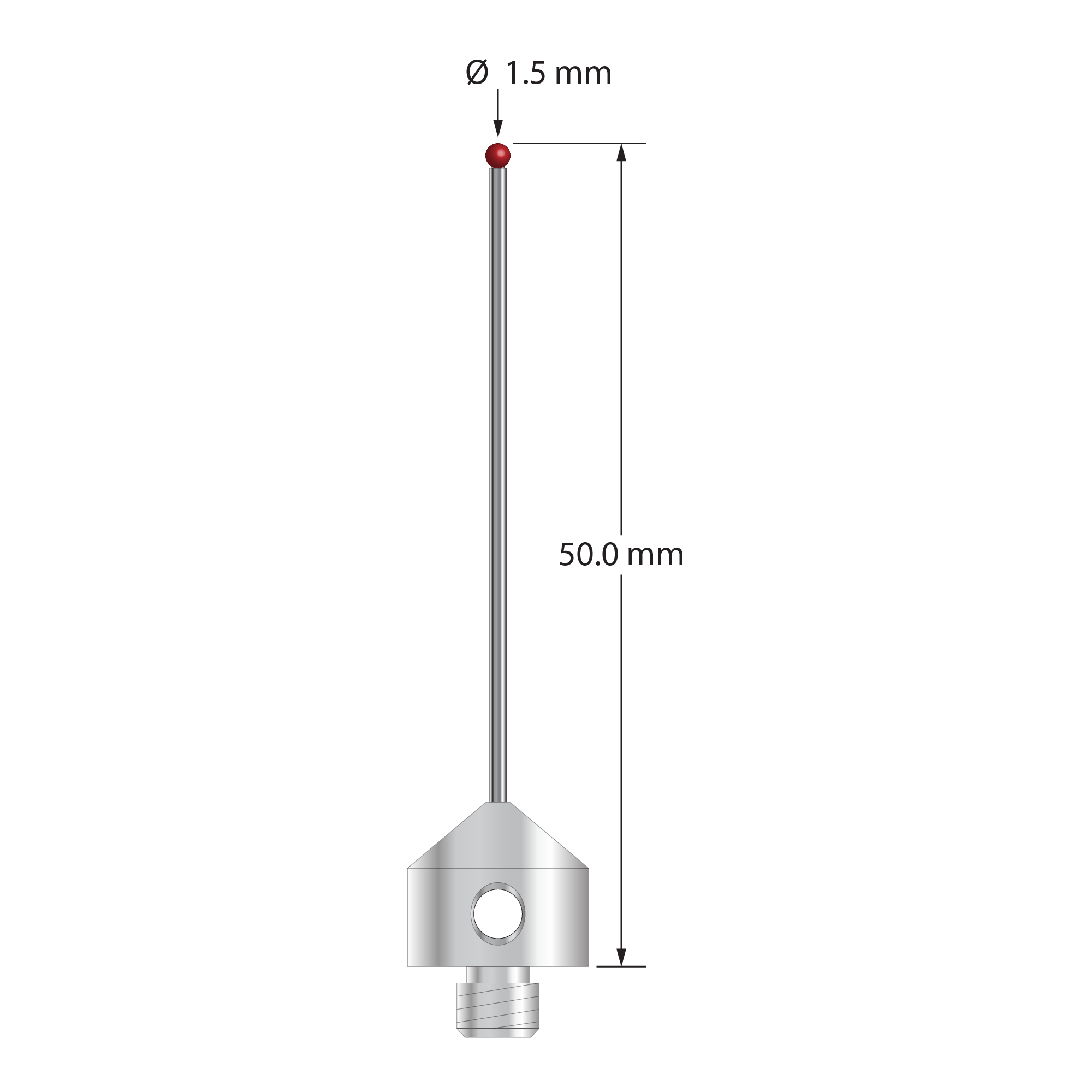 AFG-1550-DS1 M5 stylus with 1.5mm ruby ball, carbide stem, and stainless steel base, 50mm long by Q-Mark Manufacturing, Inc.