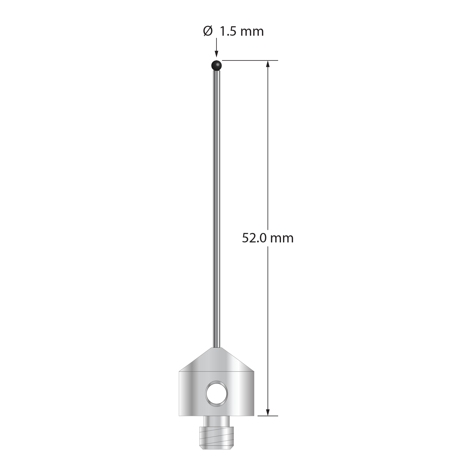 AFG-1552-DS1-SN M5 stylus with 1.5mm silicon nitride ball, carbide stem, stainless steel base, 52mm long by Q-Mark Manufacturing, Inc.