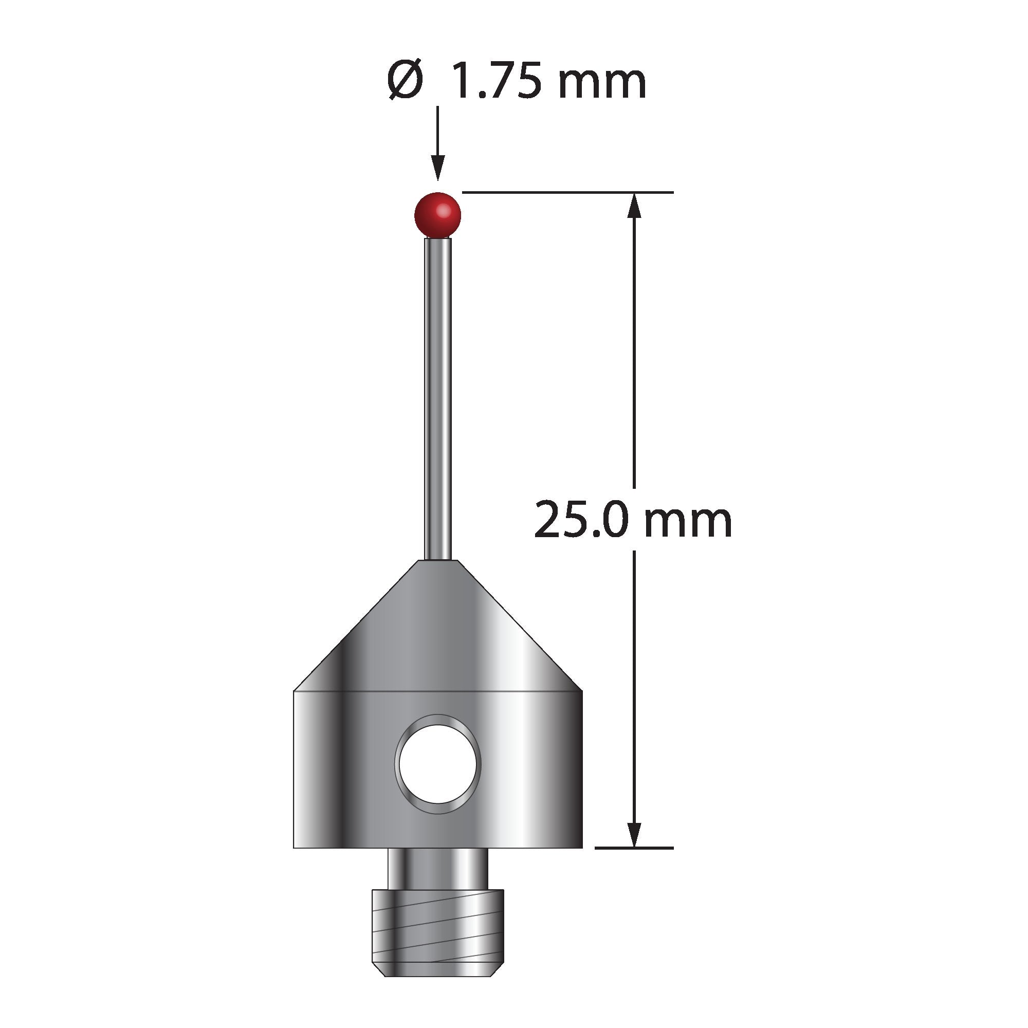AFG-1725 M5 stylus with 1.75mm ruby ball, carbide stem, and stainless steel base, 25mm long by Q-Mark Manufacturing, Inc.