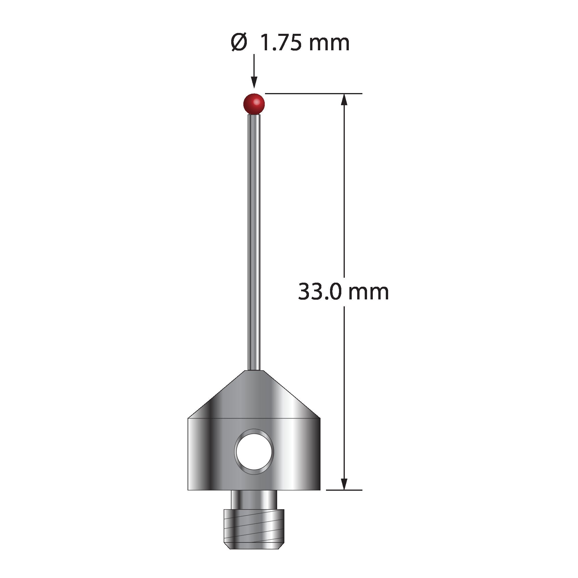 AFG-1733 M5 1.75mm ruby ball stylus with carbide stem and stainless steel base, 33mm long by Q-Mark Manufacturing, Inc.