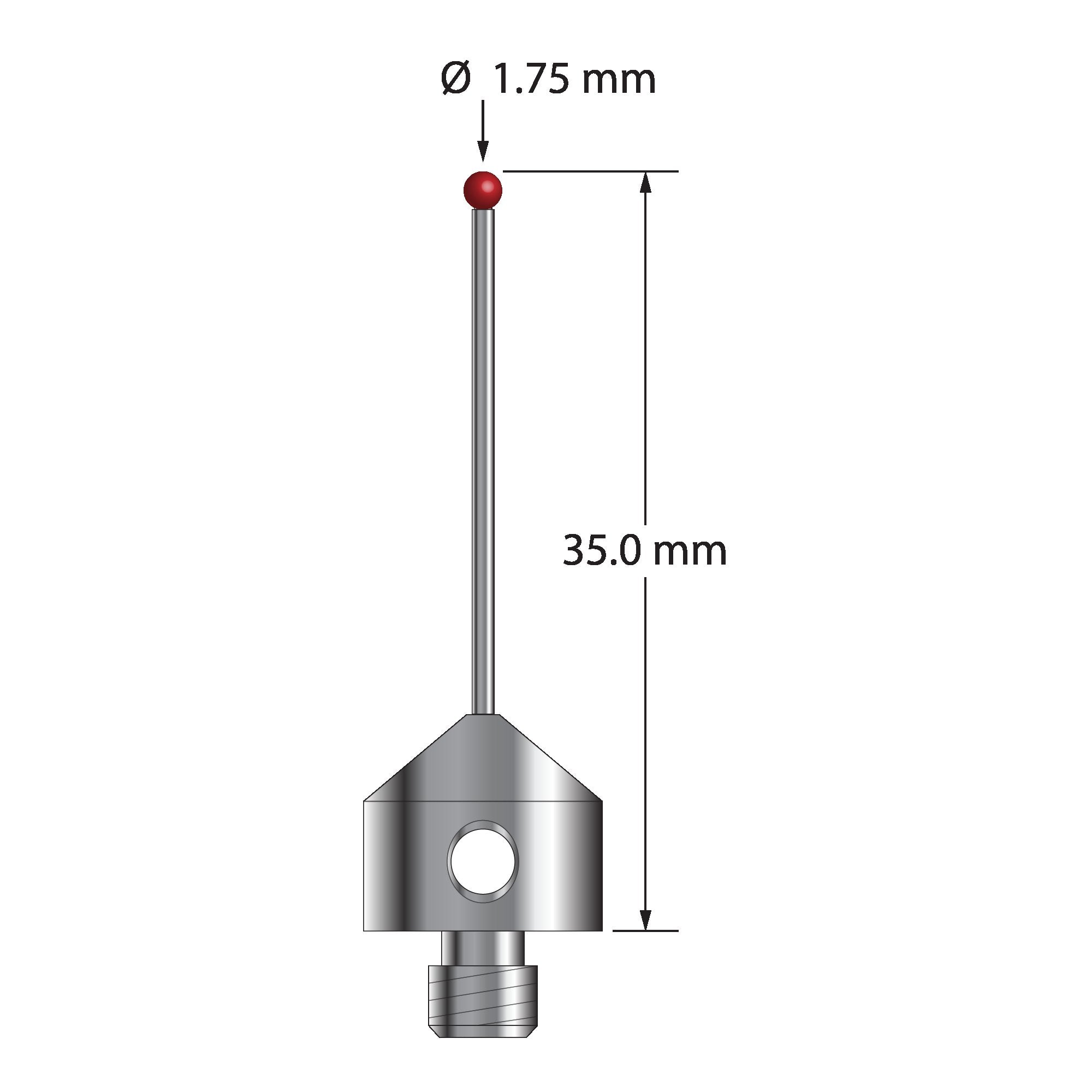AFG-1735 M5 1.75mm ruby ball stylus with carbide stem and stainless steel base, 35mm long by Q-Mark Manufacturing, Inc.