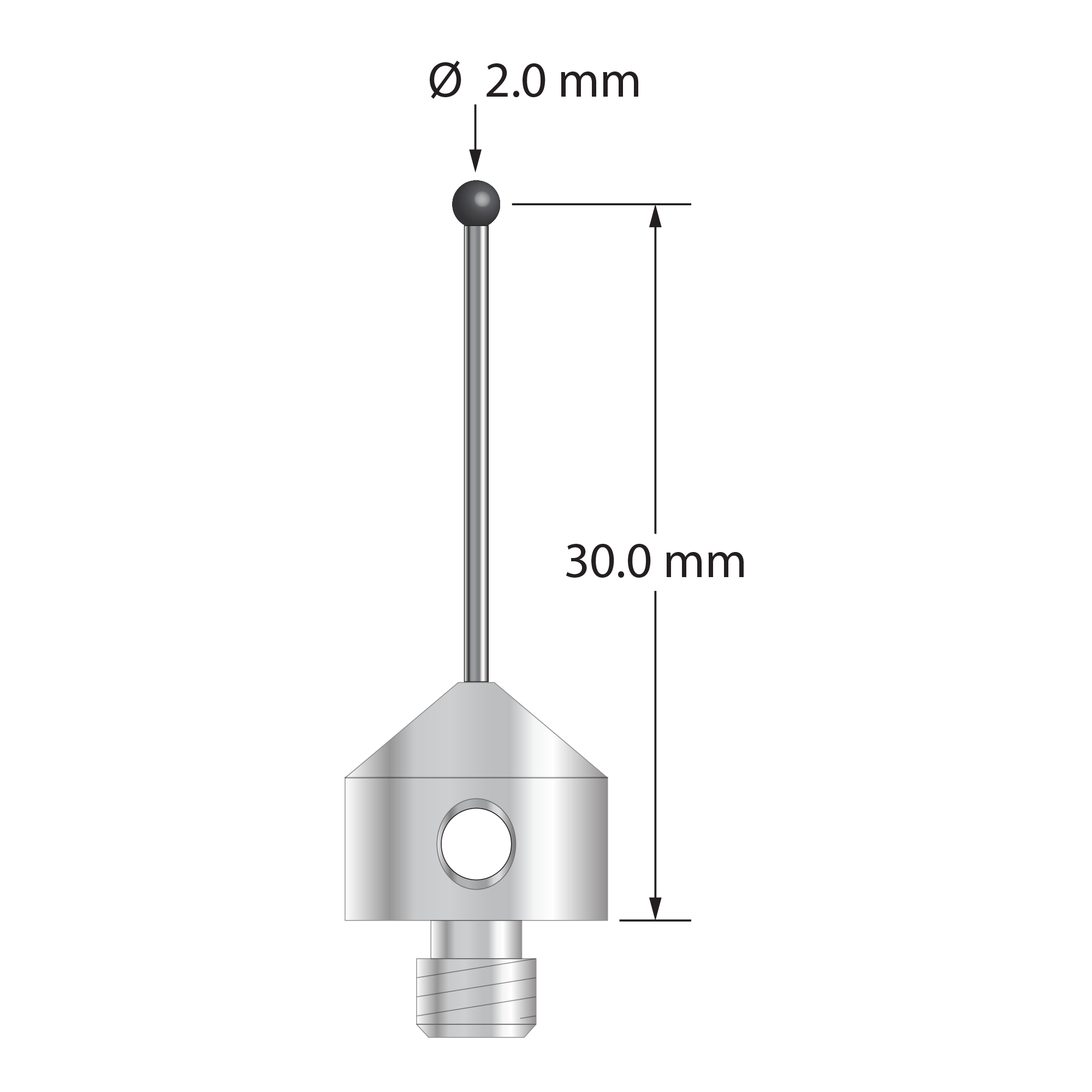 AFG-2031-DS1-SN M5 stylus with 2.0mm silicon nitride ball, carbide stem, and stainless steel base by Q-Mark Manufacturing, Inc.