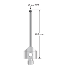 AFG-2040-TX-SN M5 stylus with 2.0mm silicon nitride ball, carbide stem, and titanium base, 40.0mm long.