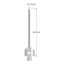 M5 stylus with 2.0 mm diameter zirconia ball, 1.5 mm diameter carbide stem, and 11.0 mm diameter x 10.0 mm long stainless steel base. Overall stylus length is 50.0 mm. Stylus weight is 6.57 grams.
