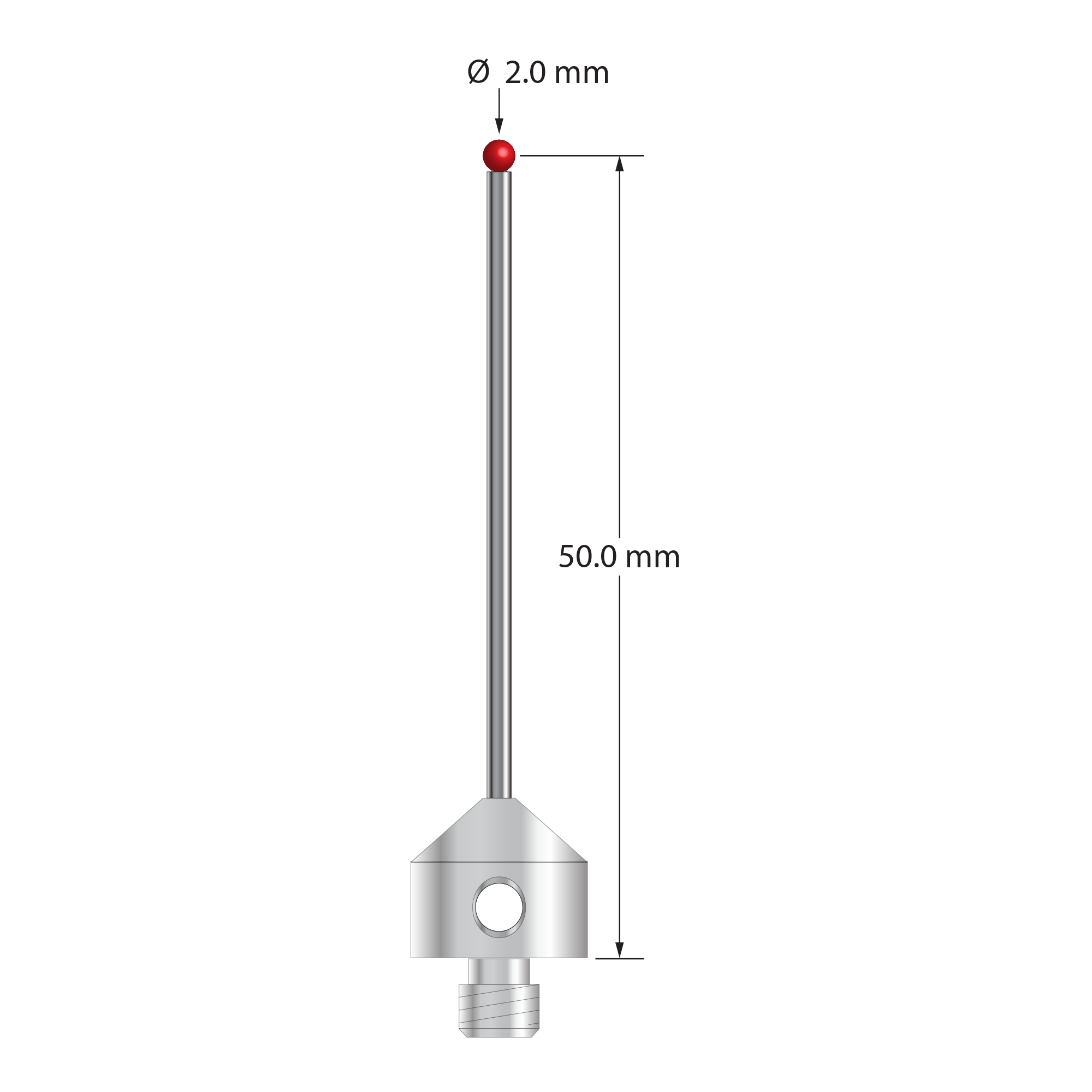 AFG-2051 M5 2.0mm ruby ball stylus with carbide stem and stainless steel base, 50mm long by Q-Mark Manufacturing, Inc.
