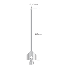 M5 stylus with 2.0 mm diameter solid diamond sphere, 1.5 mm diameter carbide stem, and 11.0 mm diameter x 10.0 mm long stainless steel base. Stylus length is 58.0 mm. Stylus weight is 6.88 grams. Compare to Zeiss 626115-0209-058.
