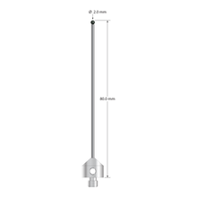 M5 stylus with 2.0 mm diameter silicon nitride ball, 1.5 mm diameter carbide stem, and 11.0 mm diameter x 10.0 mm long stainless steel base. Overall stylus length is 80.0 mm. Stylus weight is 7.32 grams. Compare to Zeiss 626115-0202-080.