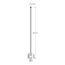 M5 stylus with 2.0 mm diameter ruby ball, 1.5 mm diameter carbide stem, and 11.0 mm diameter x 10.0 mm long stainless steel base. Stylus length to ball center is 80.0 mm. Stylus weight is 7.34 grams.