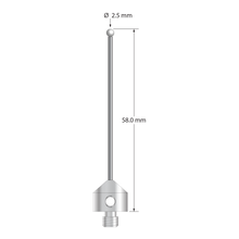 M5 stylus with 2.5 mm diameter silicon nitride ball, 1.5 mm diameter carbide stem, and 11.0 mm diameter x 10.0 mm long stainless steel base. Overall stylus length is 58.0 mm. Stylus weight is 7.06 grams.